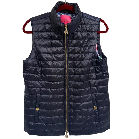 Lilly Pulitzer Elyn Puffer Vest With a Twist Navy Blue Size‎ M - Picture 1 of 10